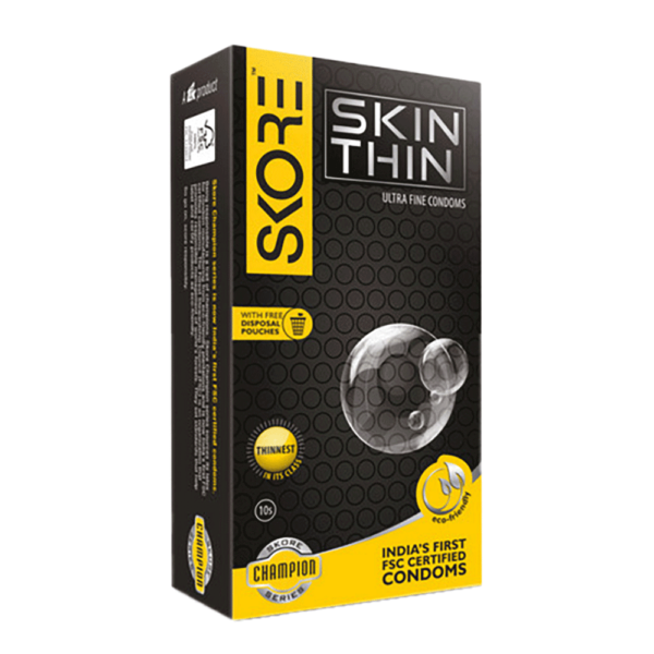 Skore Skin Thin Condoms - With FREE Disposable Pouch